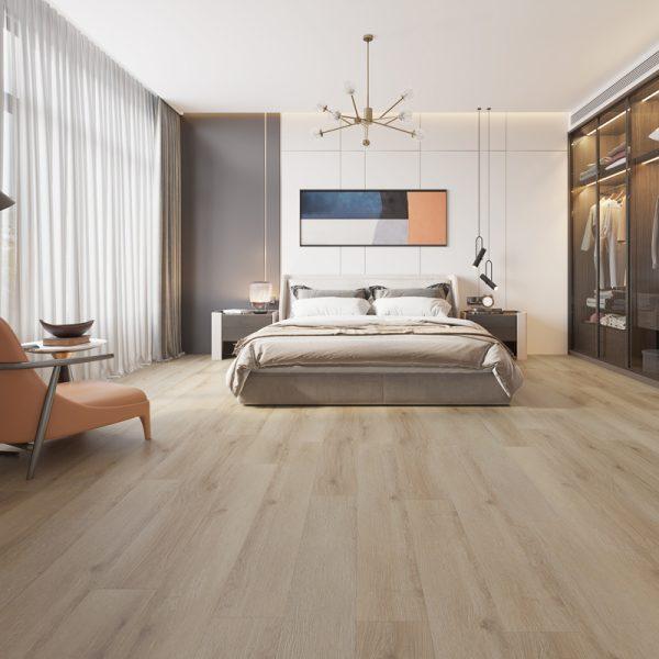 chambre à coucher avec plancher de bois laminé